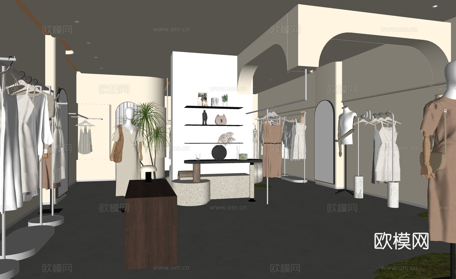 现代服装店 服装店 女装店 衣服展示架 展示台su模型下载（渲染图2）