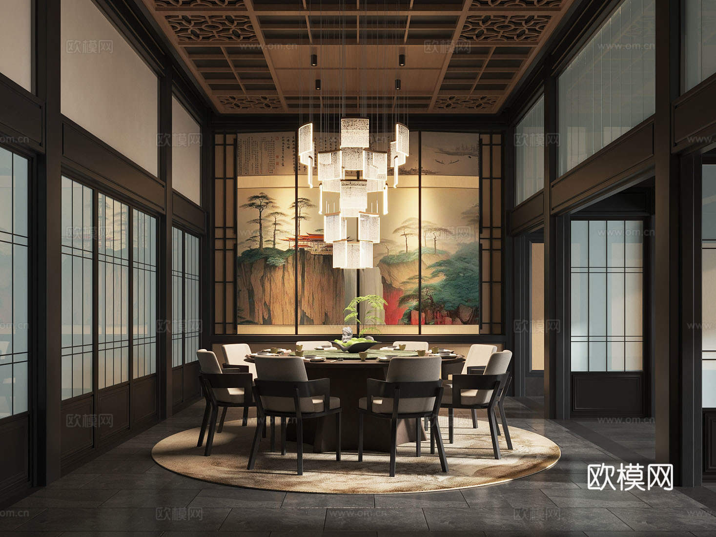 新中式餐厅包厢 餐厅包房su模型