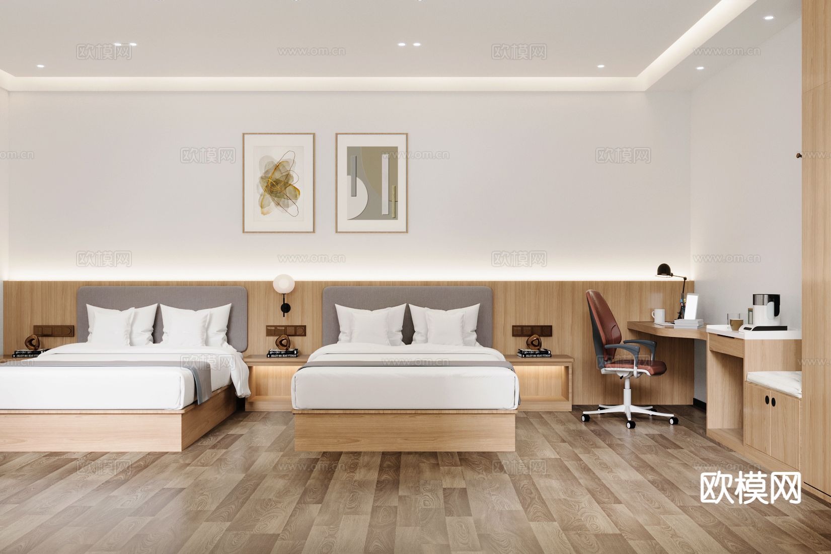 酒店客房 双床房su模型下载（渲染图2）