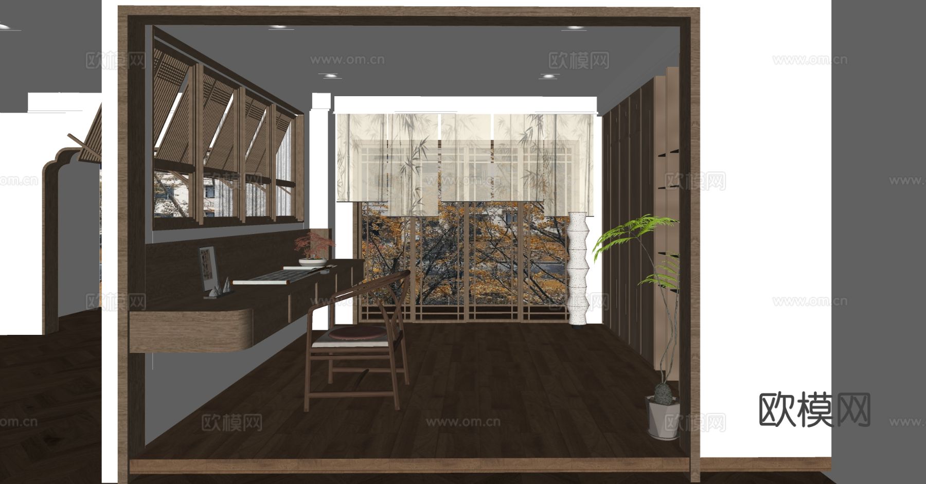 新中式禅意书房su模型下载（渲染图1）