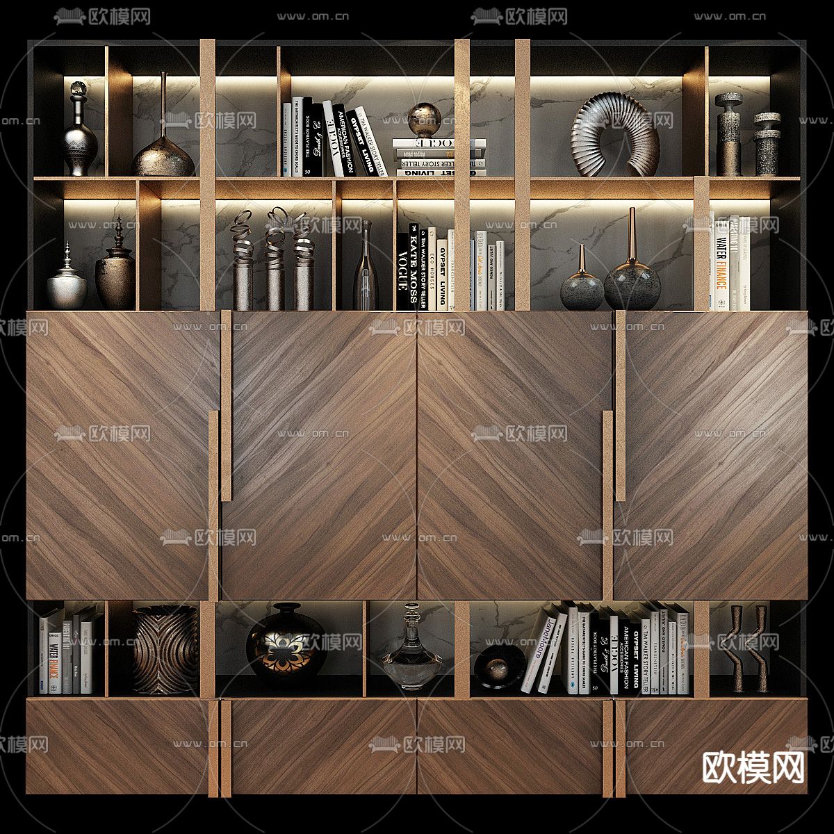 现代书柜 书架3d模型下载
