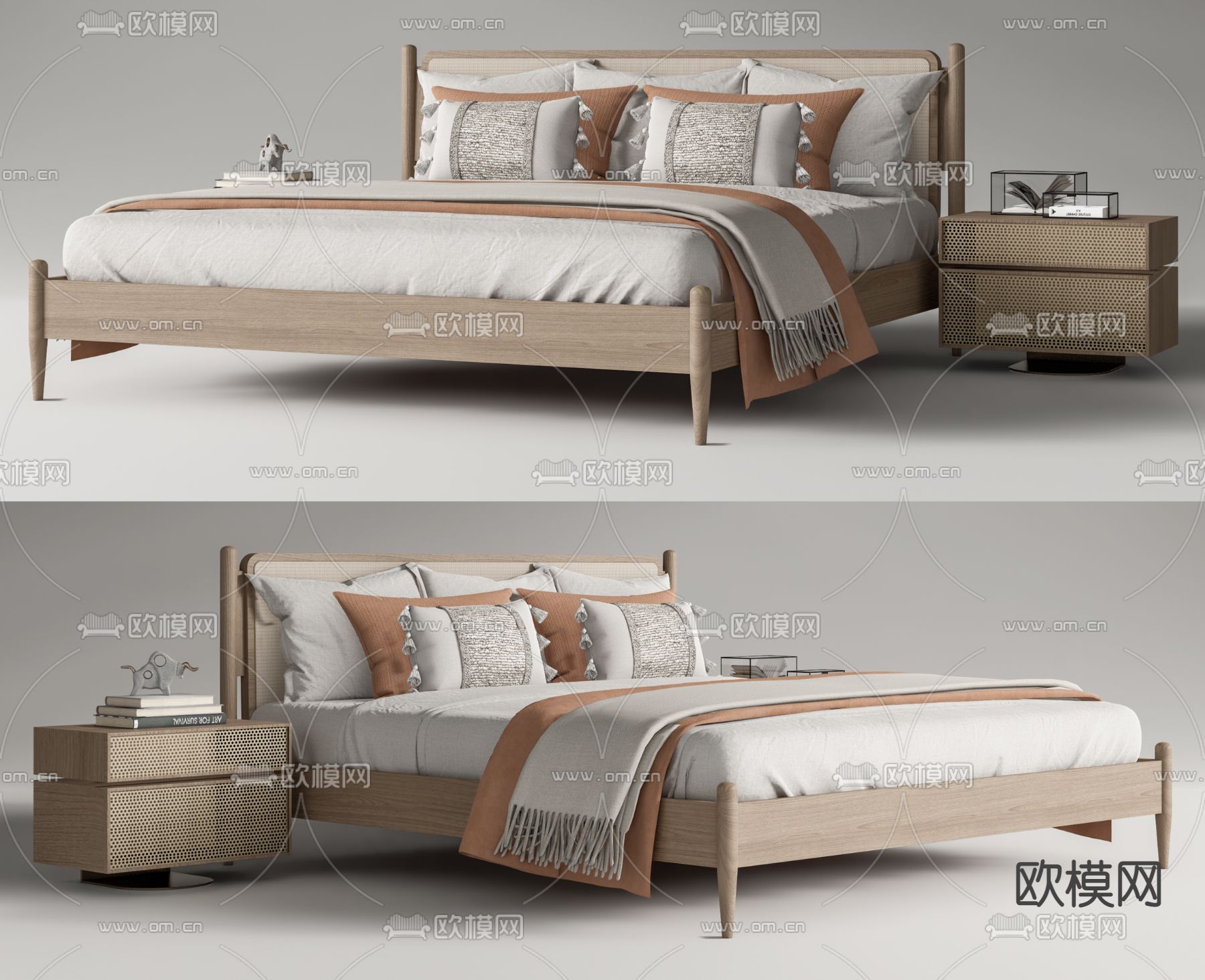 北欧藤编双人床su模型