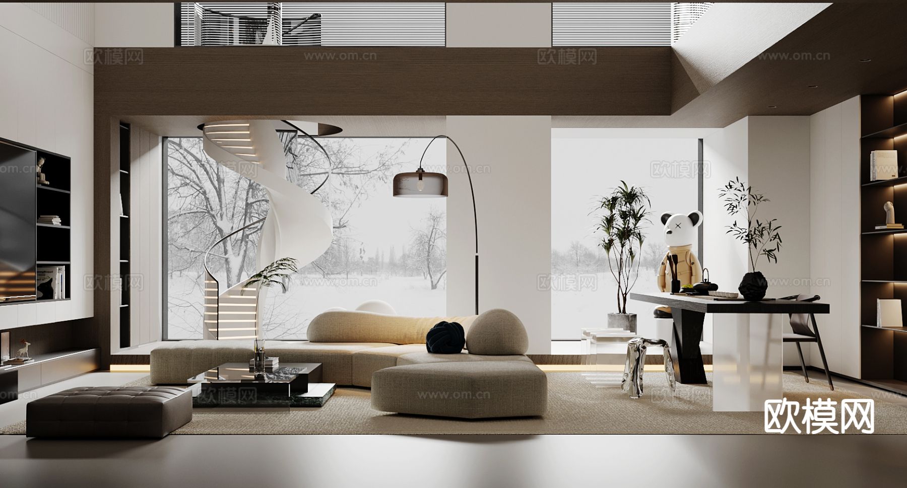 别墅客厅 别墅中空3d模型下载（渲染图1）