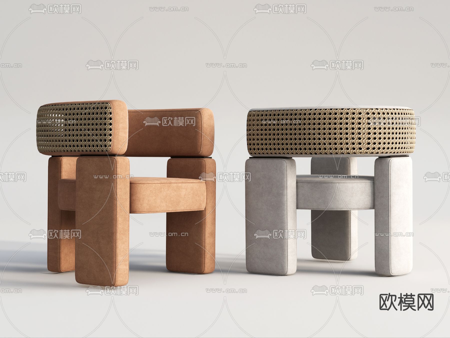 北欧藤编休闲椅su模型