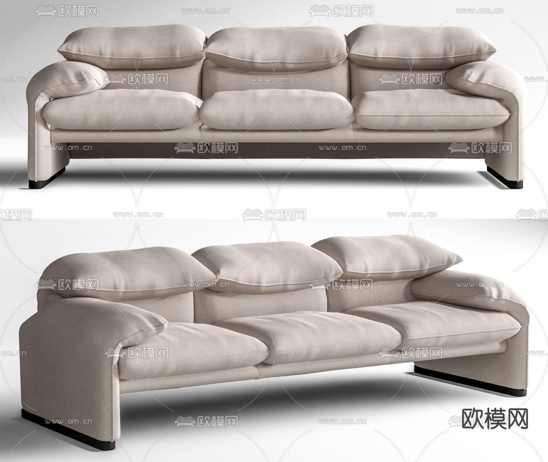 Cassina 三人沙发su模型下载（渲染图1）