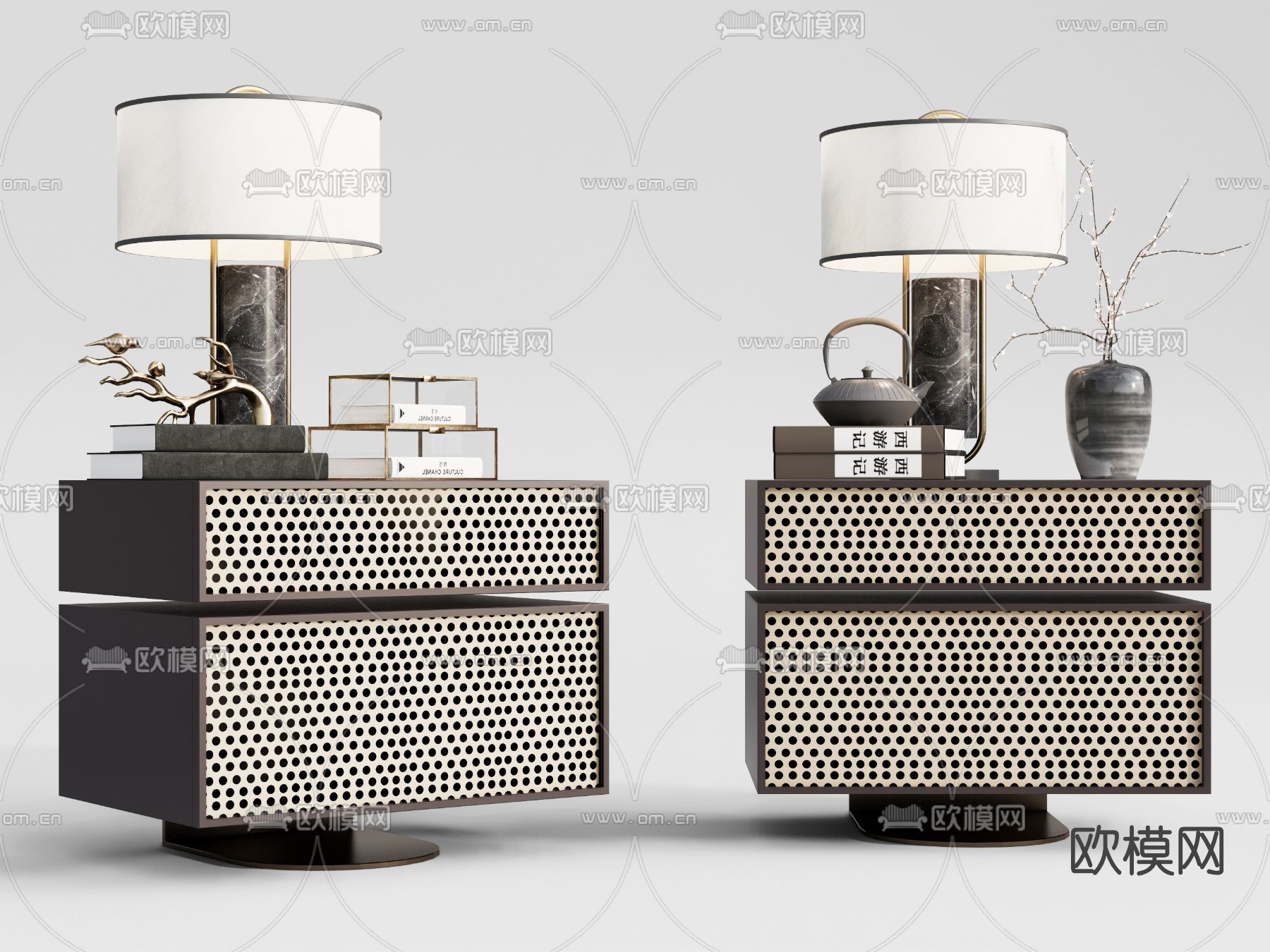 新中式藤编床头柜su模型下载（渲染图1）
