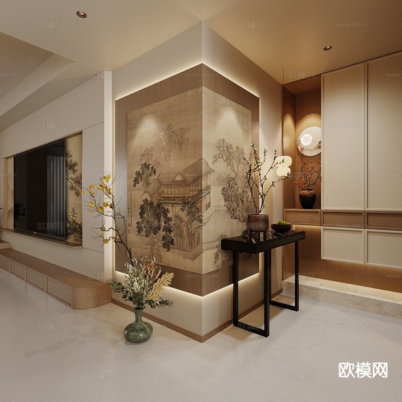 新中式客厅 宋式美学客厅su模型下载_ID15709773_sketchup模型下载-欧模网