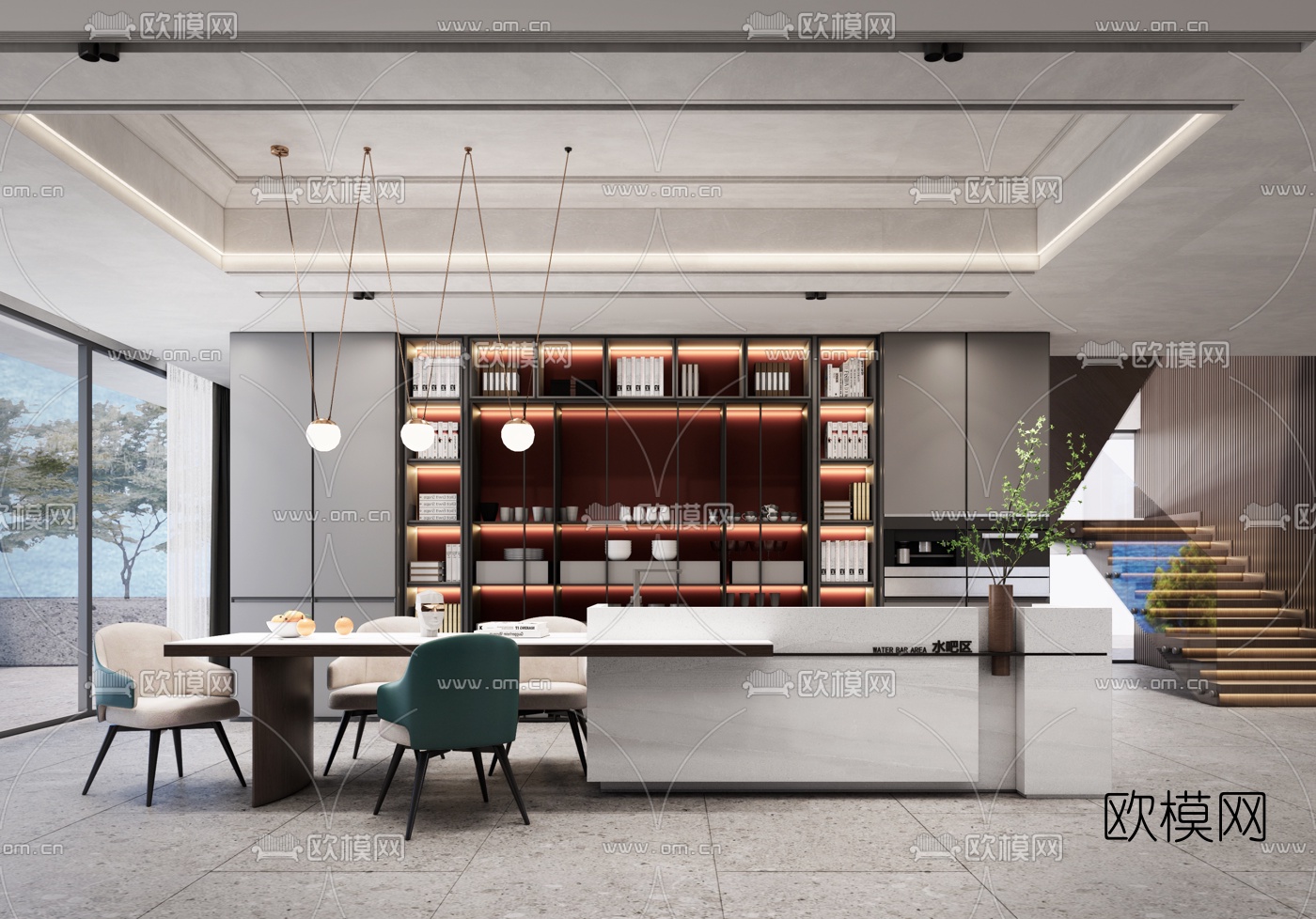 现代轻奢餐厅su模型