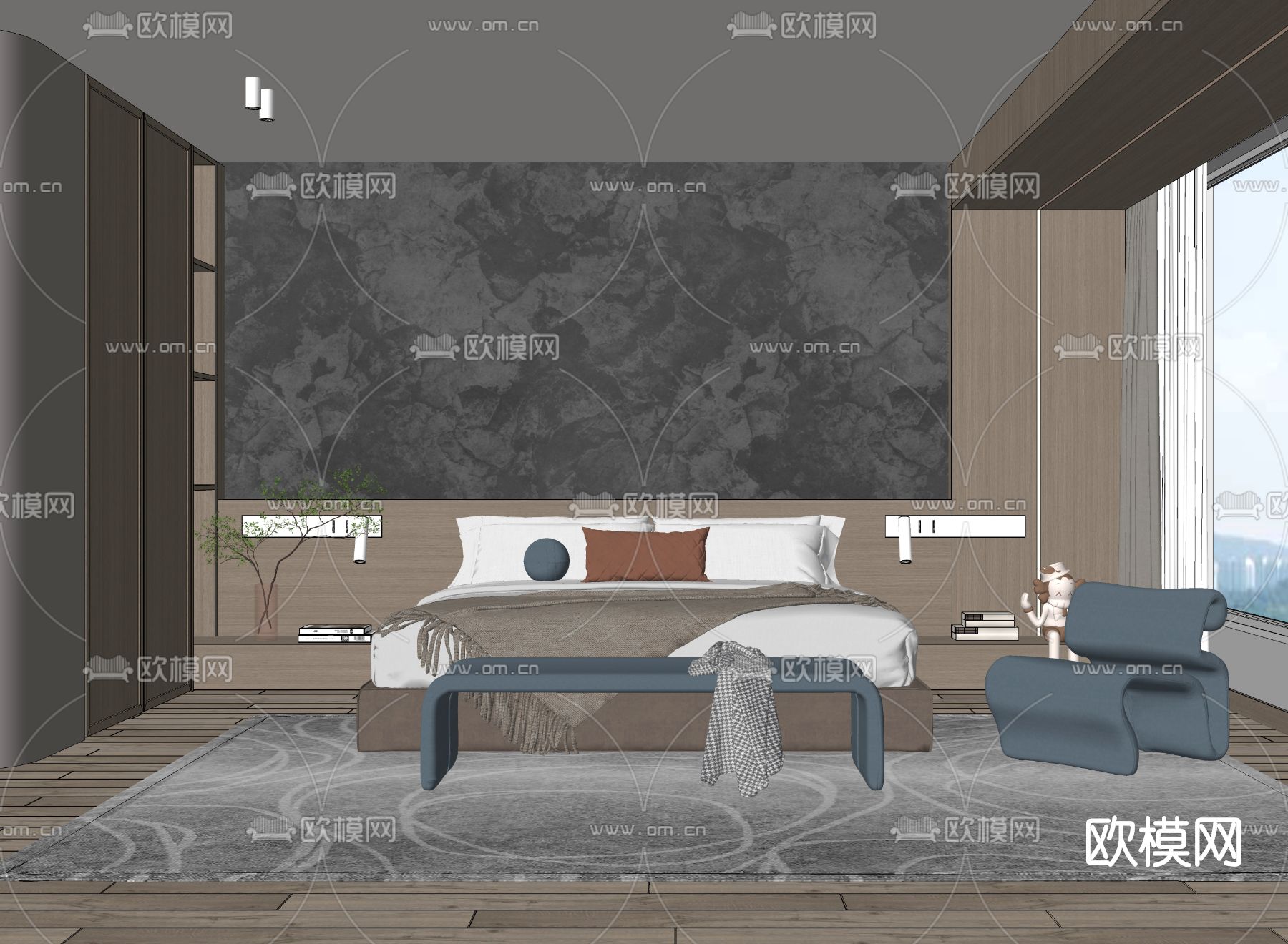 现代卧室su模型