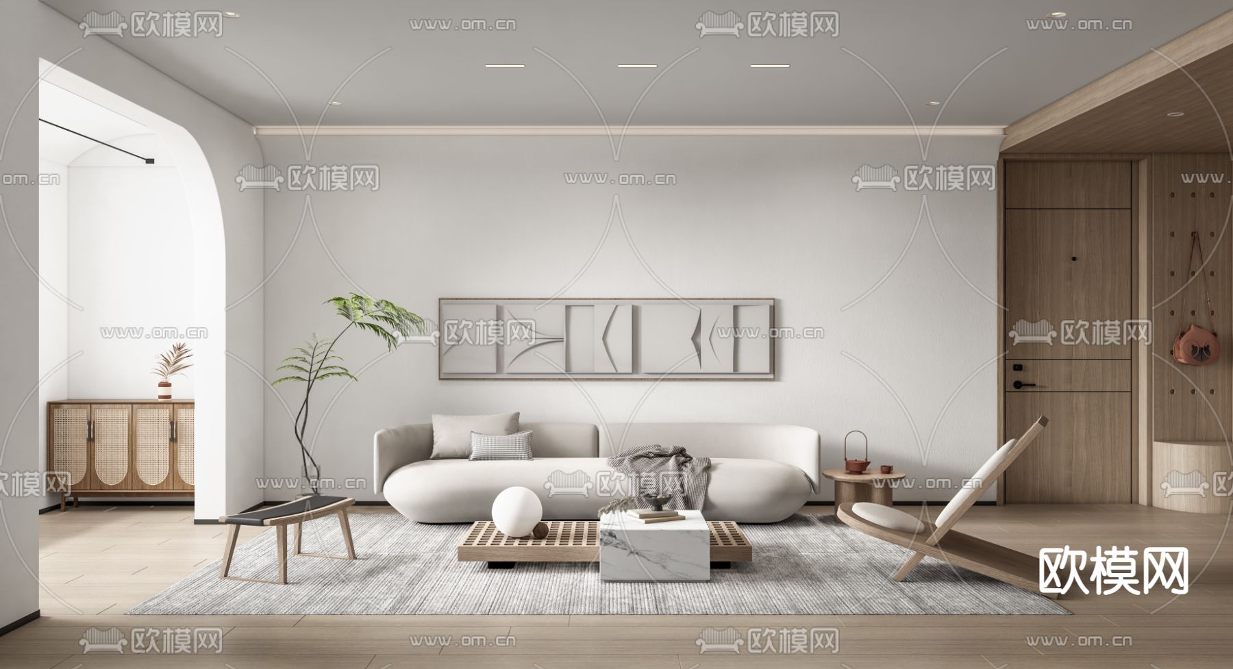 北欧布艺沙发组合su模型下载（渲染图1）