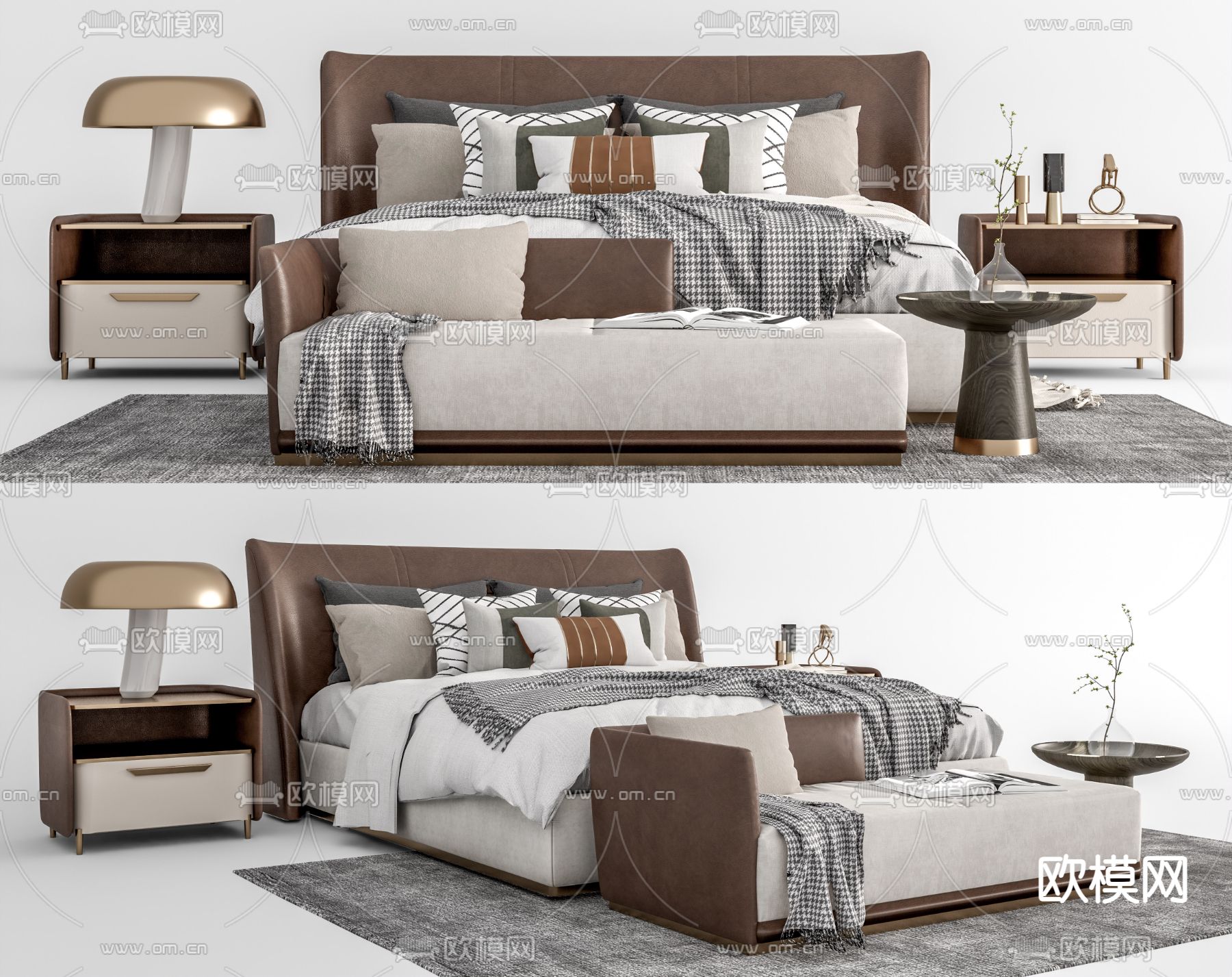 现代布艺双人床su模型