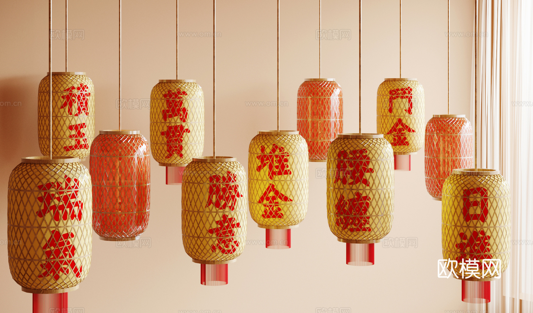 中式灯笼 烧烤店灯笼 祠堂灯笼3d模型下载