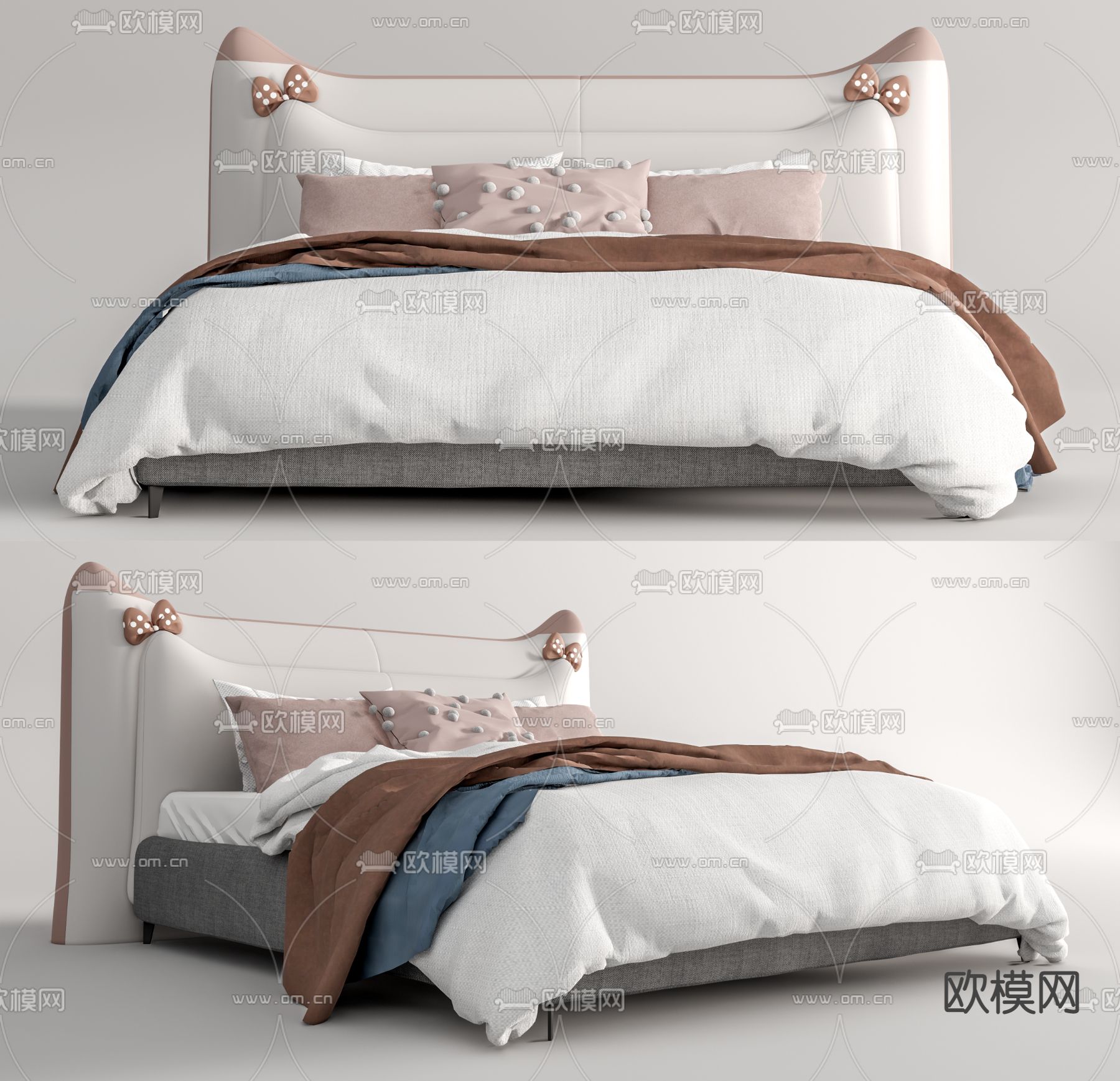 现代女孩儿童床su模型下载（渲染图1）
