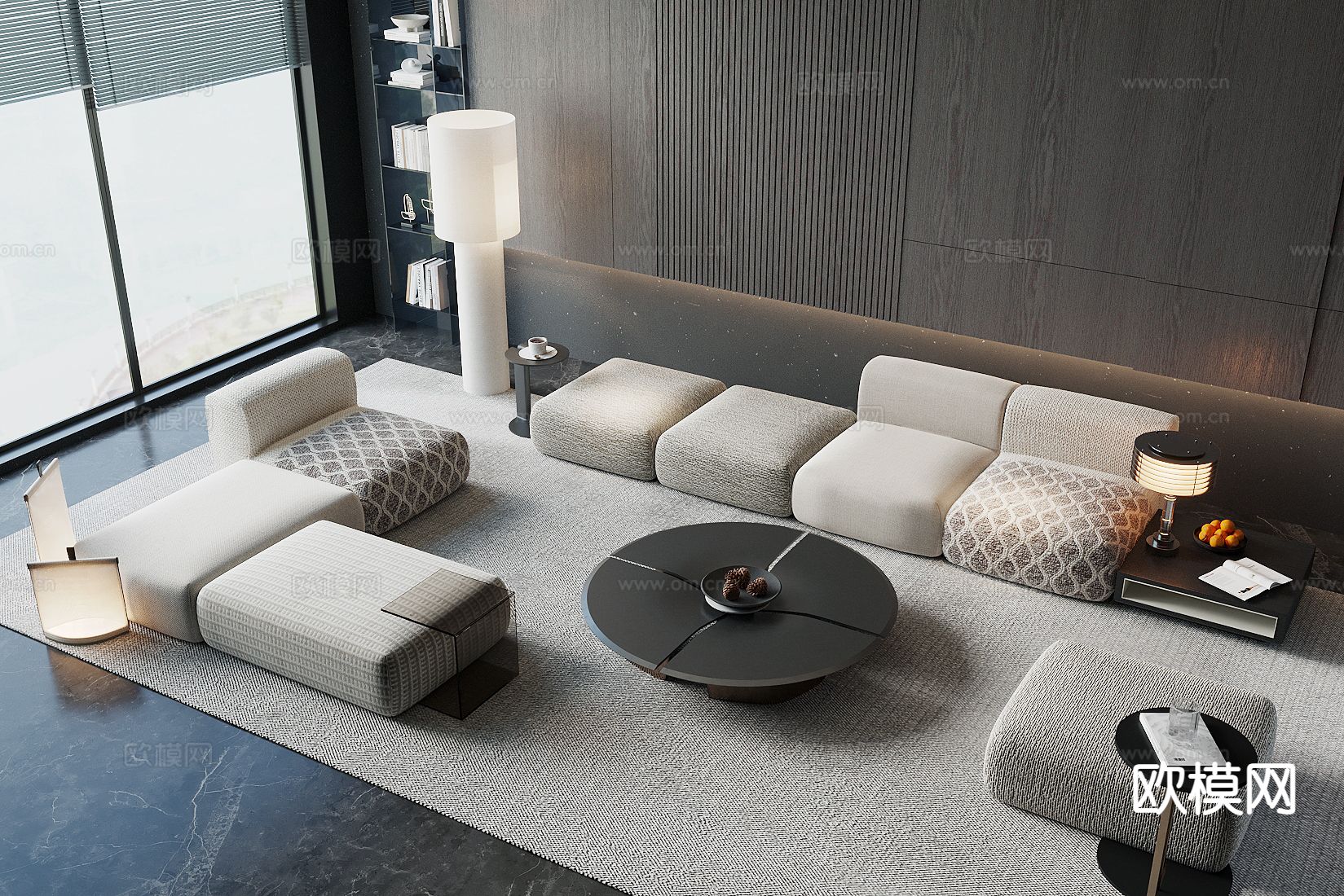 意式沙发 轻奢沙发 组合沙发3d模型下载