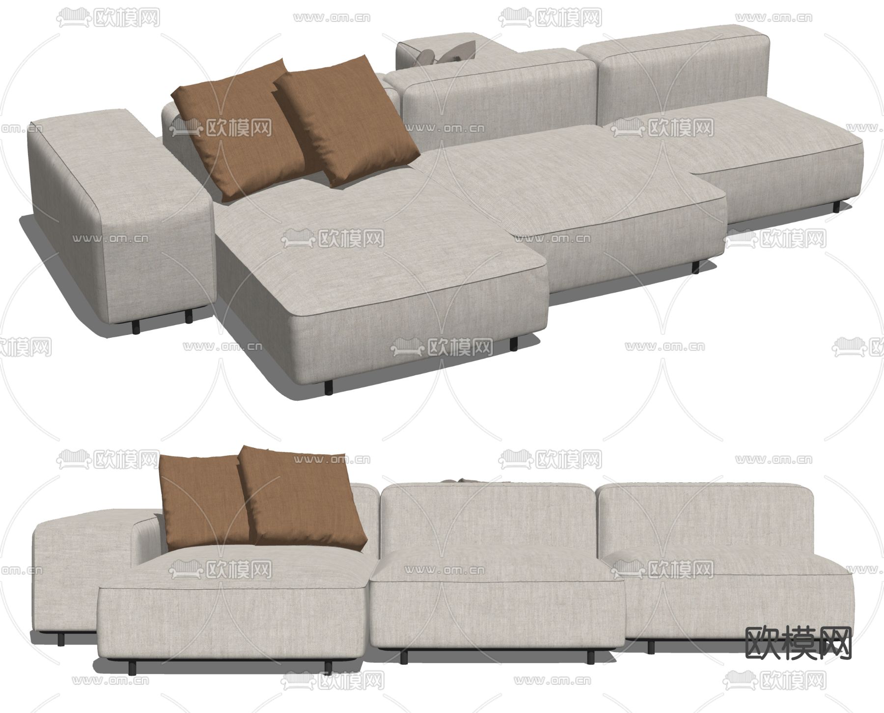 现代布艺多人沙发su模型