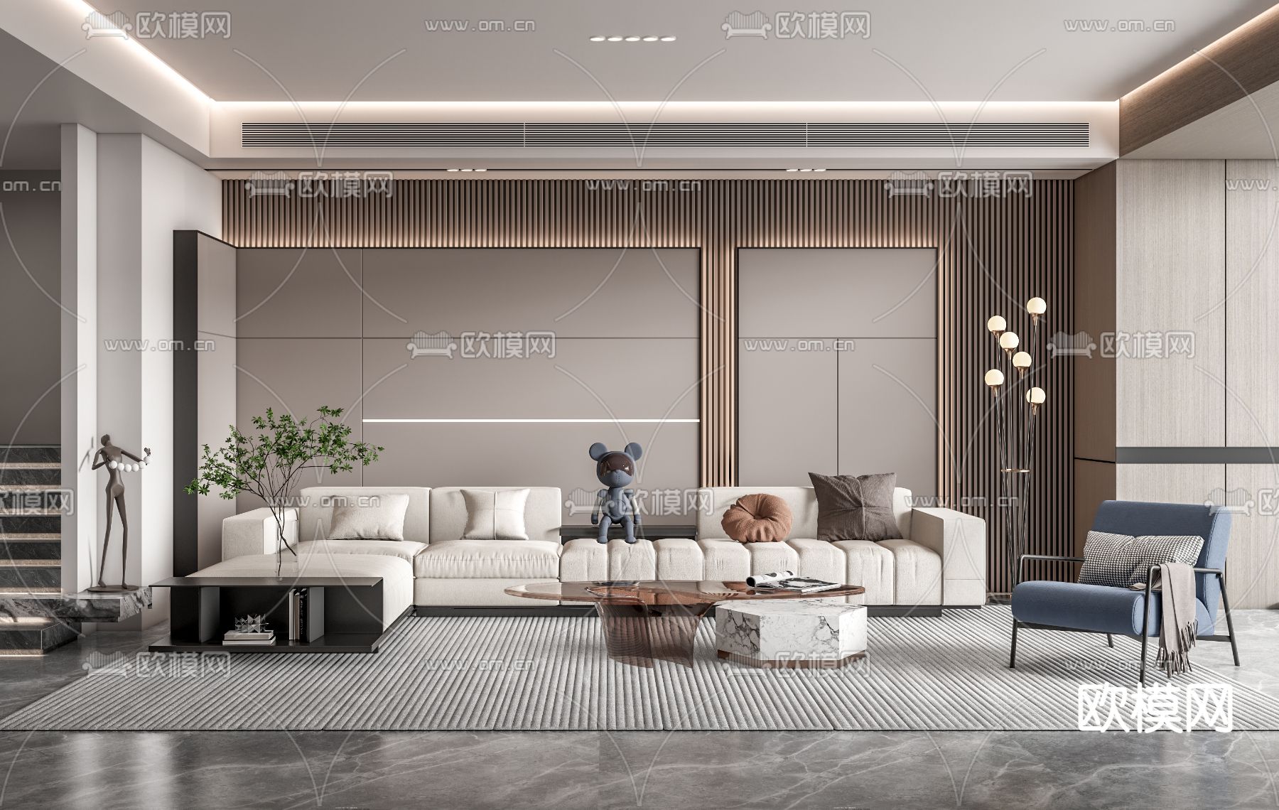 现代布艺沙发组合su模型