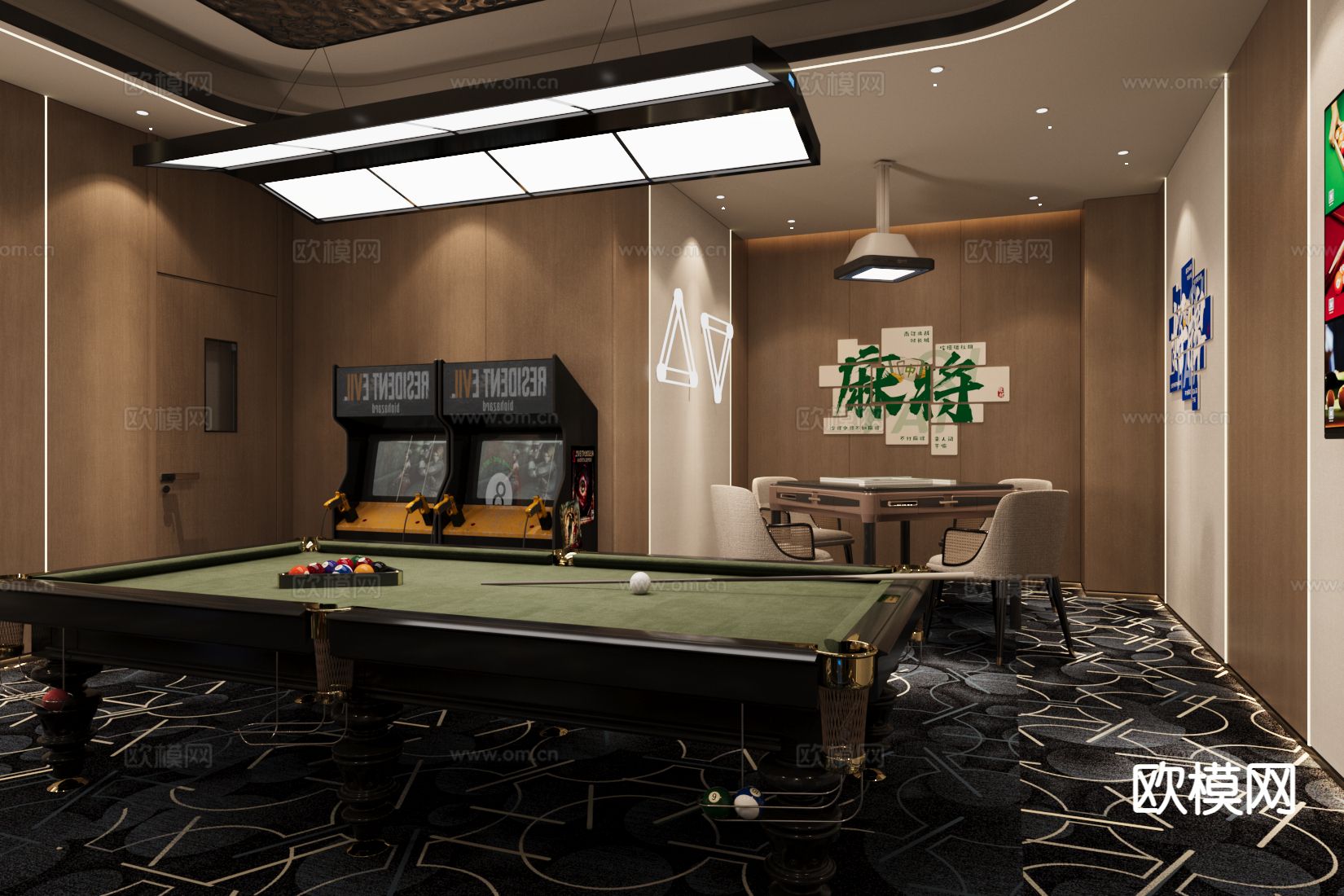 现代台球室 棋牌室3d模型下载（渲染图2）
