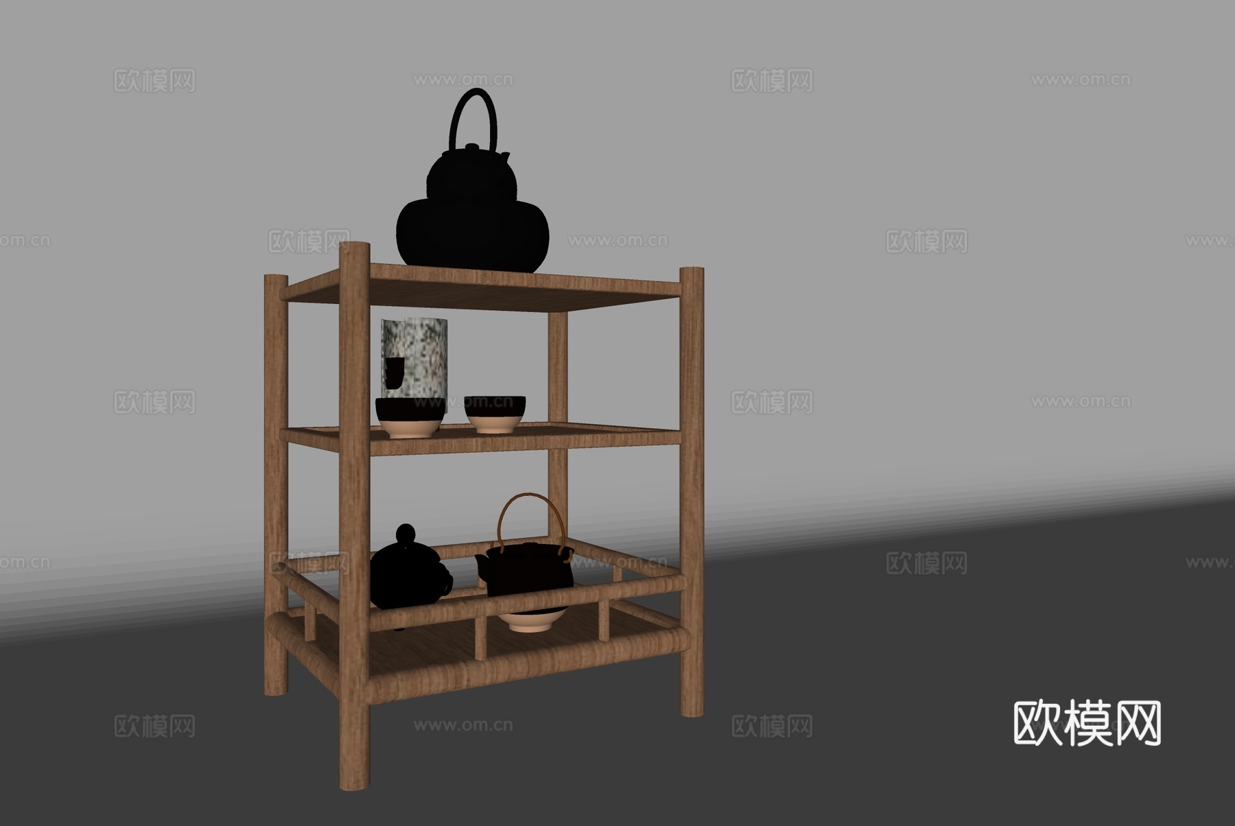 现代置物架 置物架 茶具置物架_ 具杯具su模型