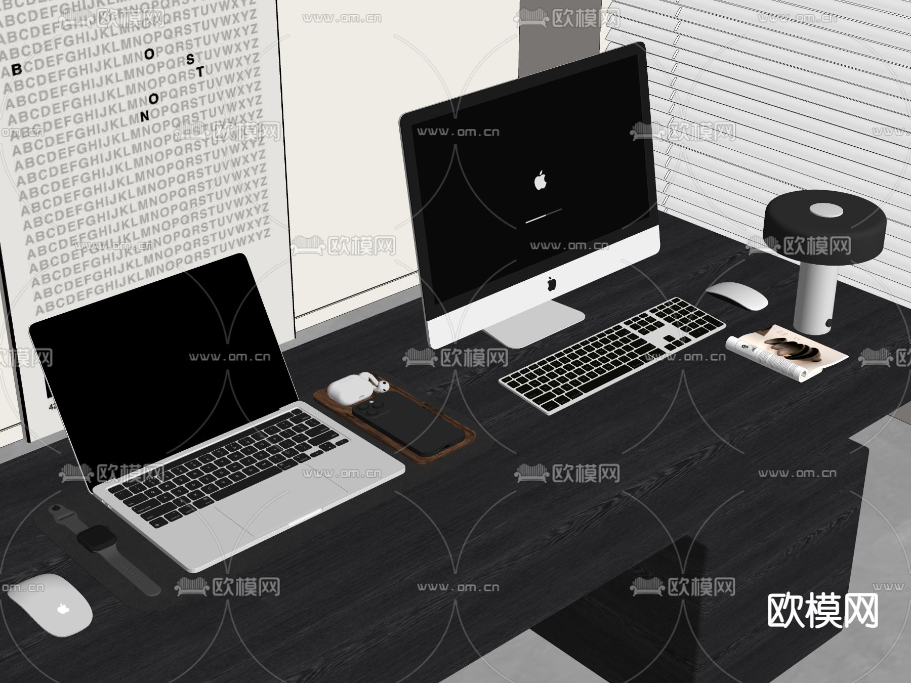 桌面电脑 键盘 摆件 办公用品su模型下载（渲染图2）