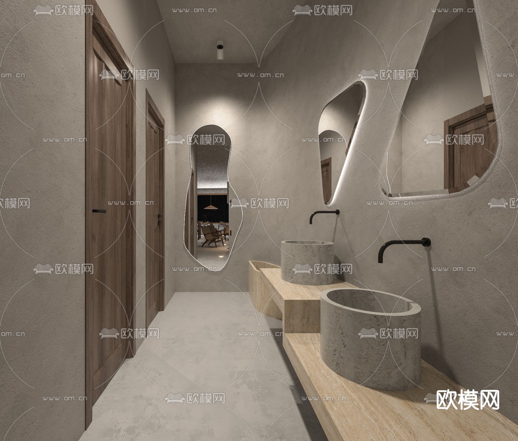 侘寂风卫生间 公厕su模型下载（渲染图1）