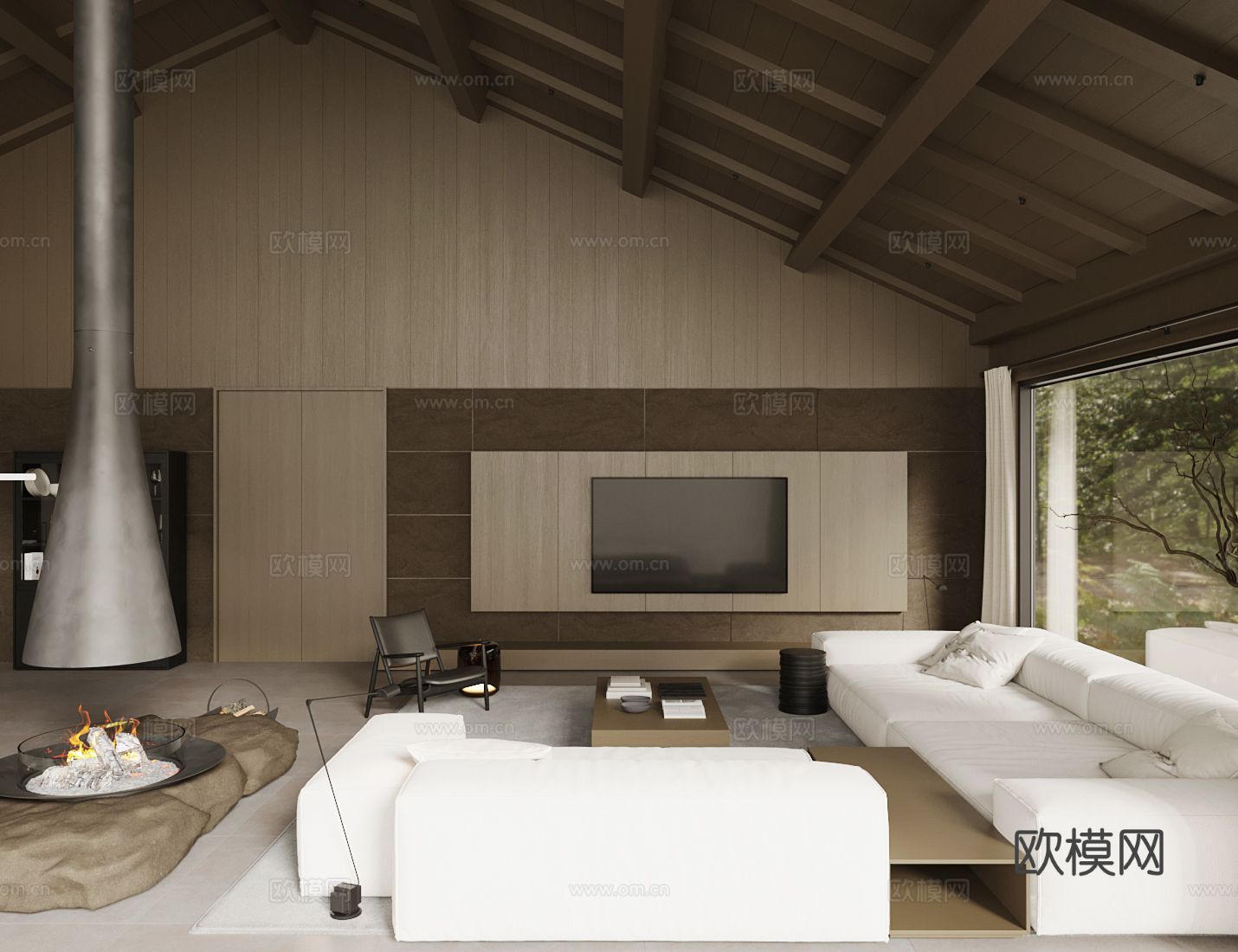 中古风别墅客厅 挑空客厅su模型下载（渲染图3）