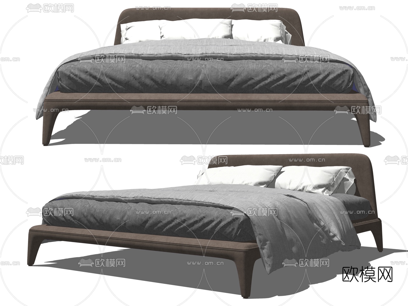 北欧原木双人床su模型下载（渲染图2）