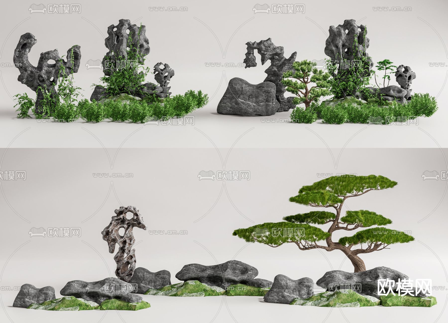 新中式太湖石 假山石头 景观石3d模型下载