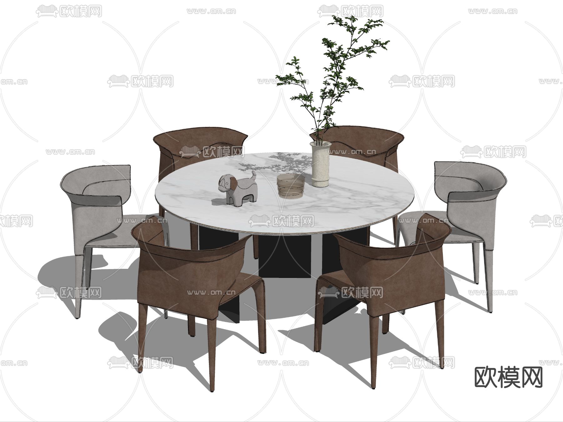 现代圆桌餐桌椅su模型
