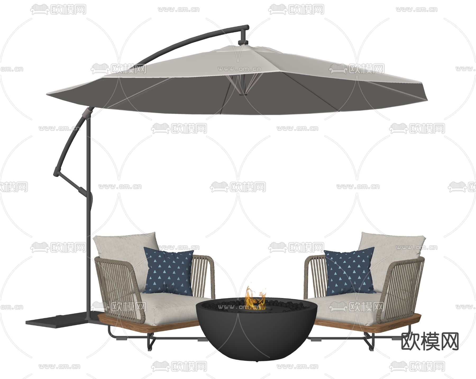 Minotti 藤编休闲椅su模型下载（渲染图2）