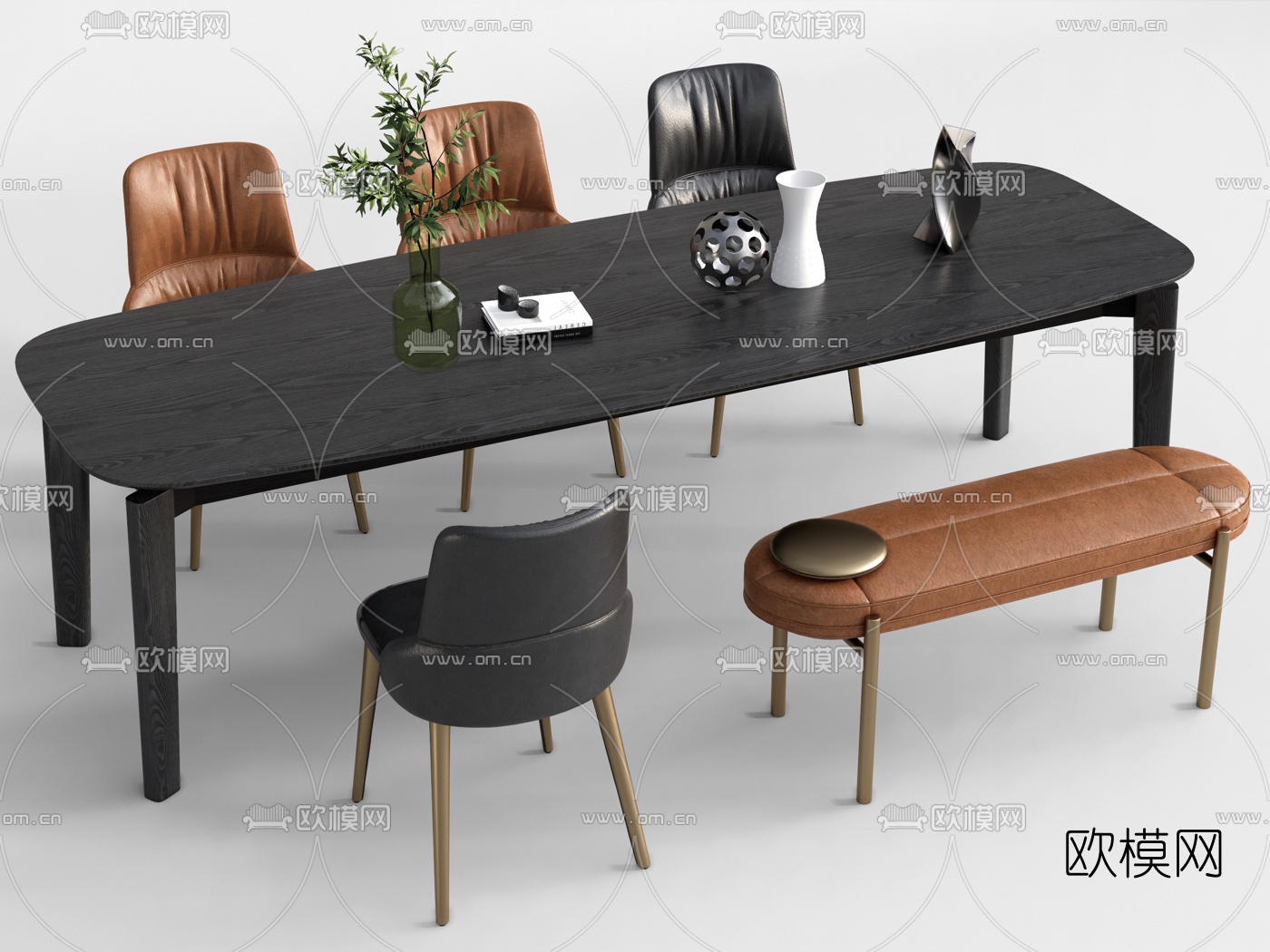 现代实木餐桌椅su模型