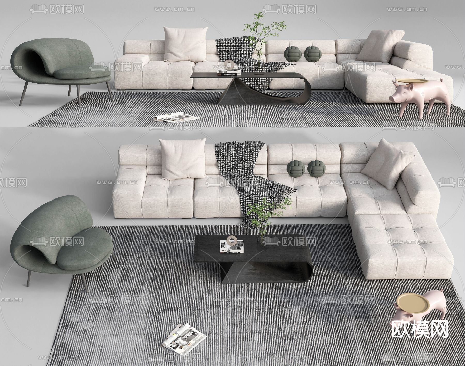 现代布艺转角沙发su模型