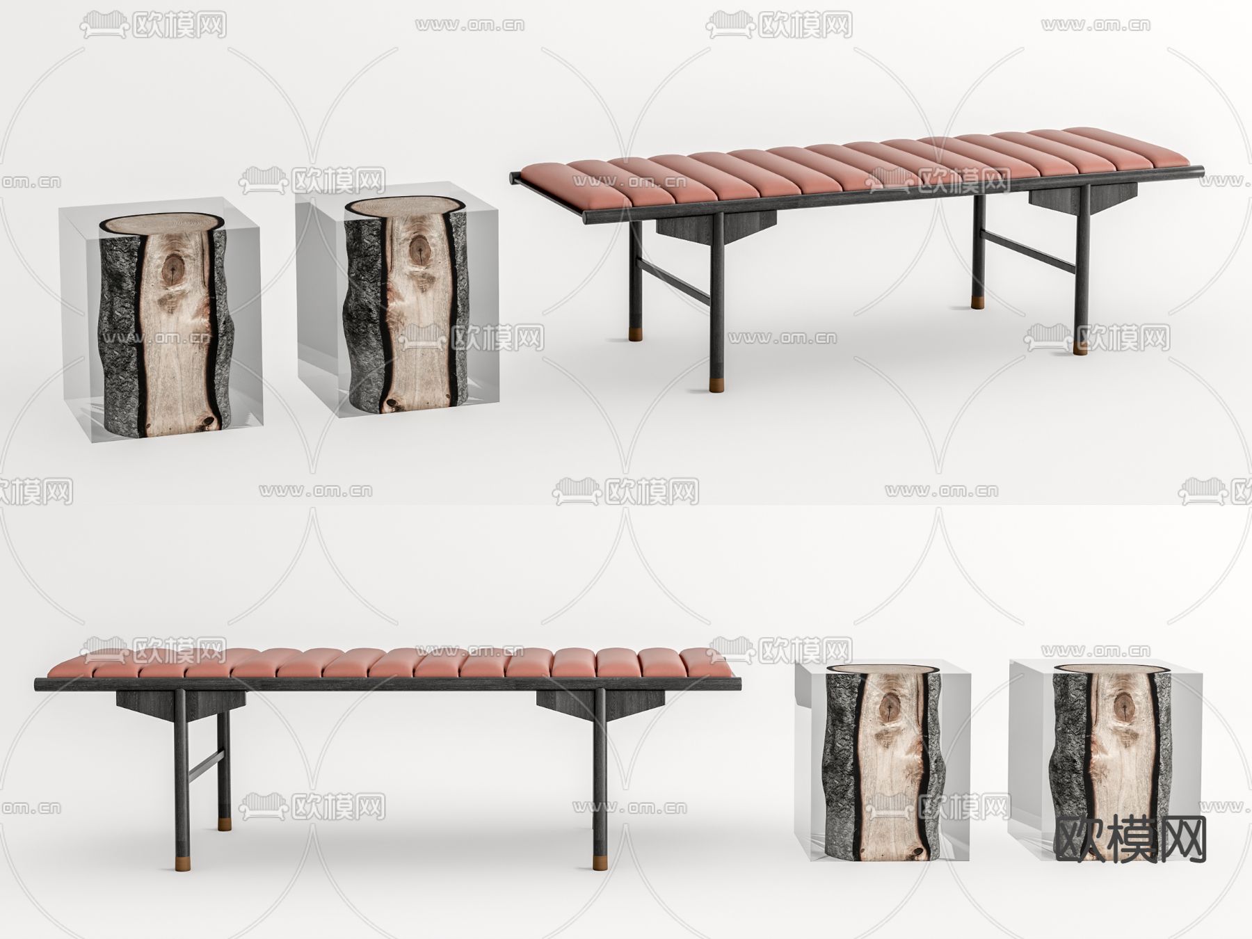 现代亚克力矮凳沙发凳su模型