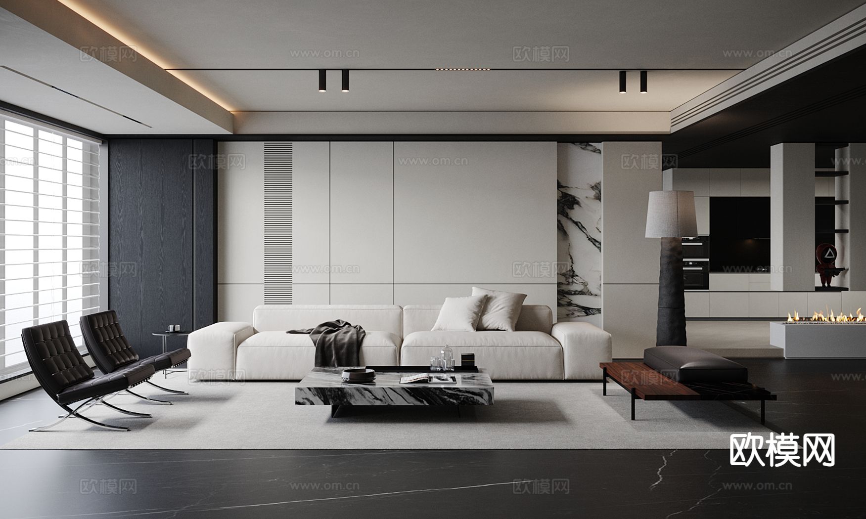 高级灰客厅3d模型下载