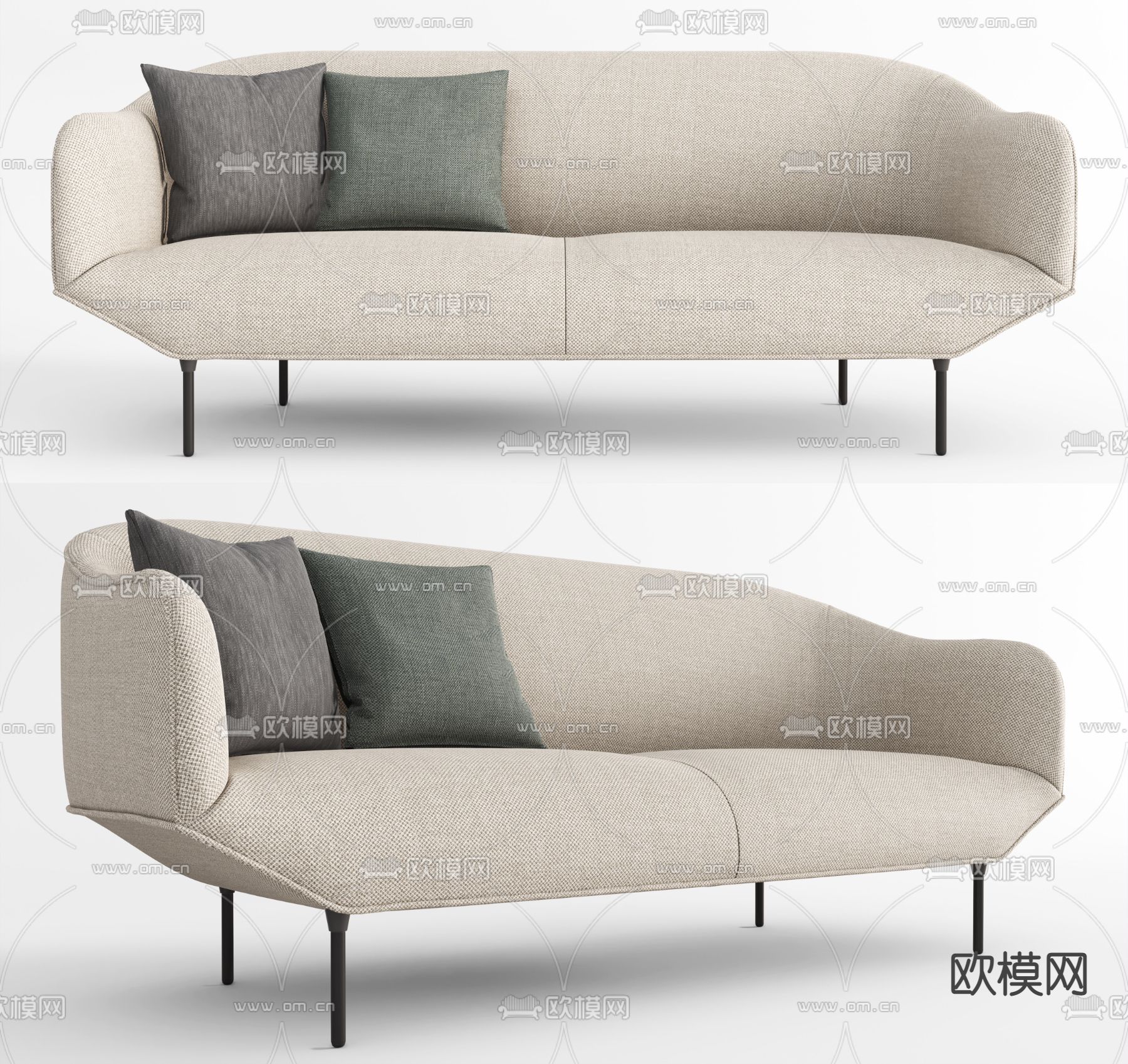 现代布艺双人沙发su模型