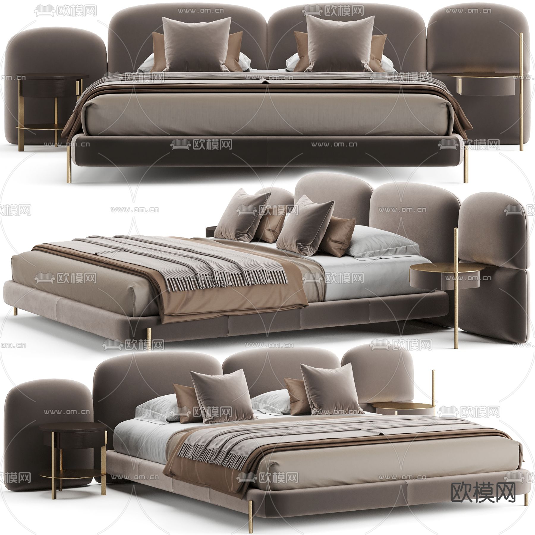 BAXTER 现代布艺双人床3d模型下载