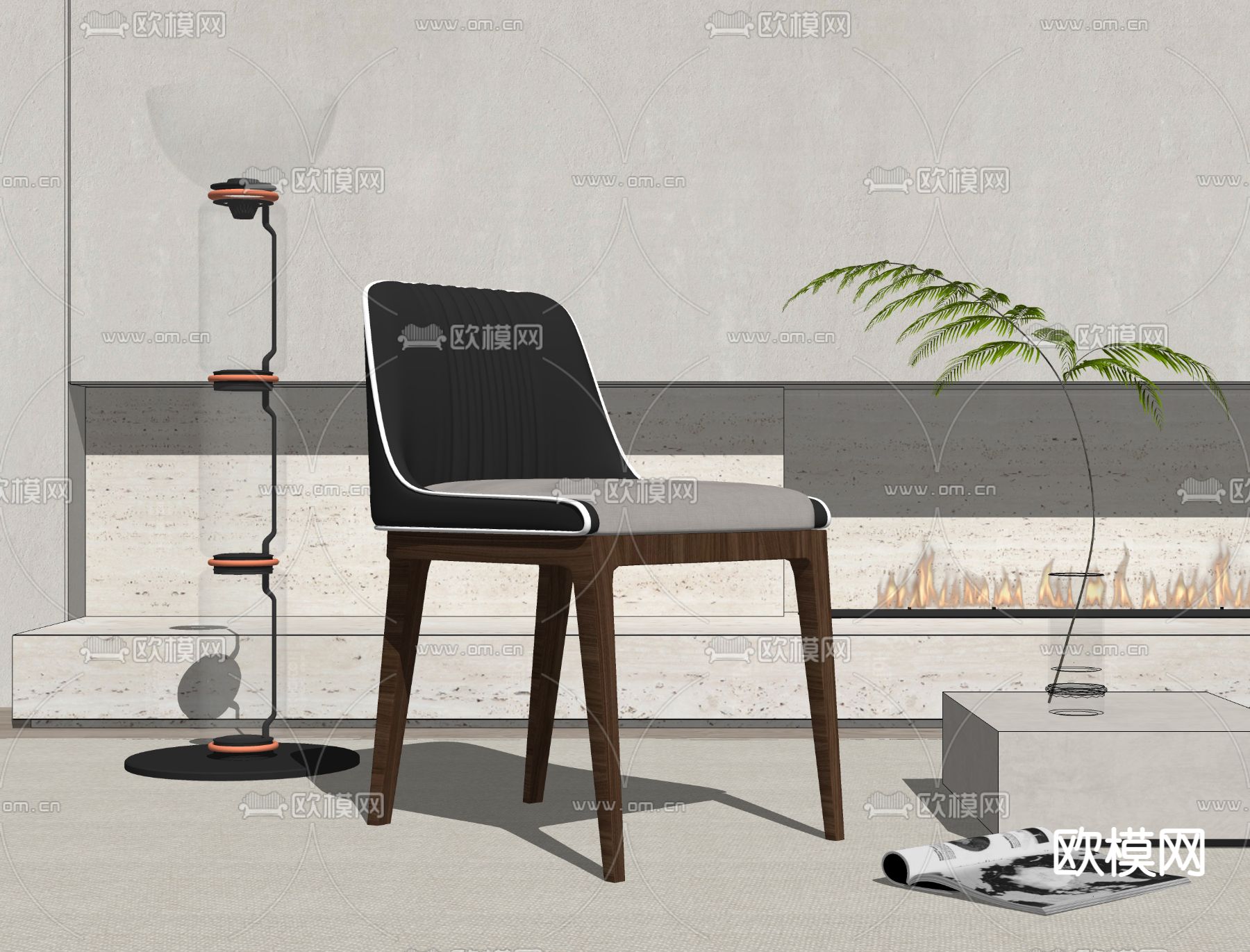 现代皮革单椅餐椅su模型下载（渲染图2）