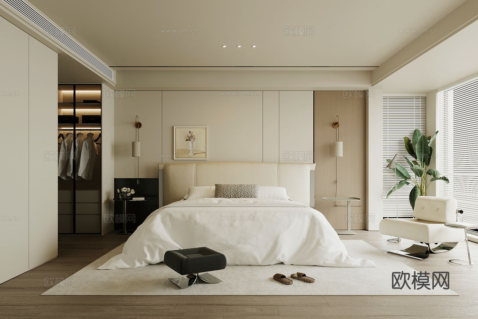 奶油风卧室 主卧3d模型下载（渲染图1）