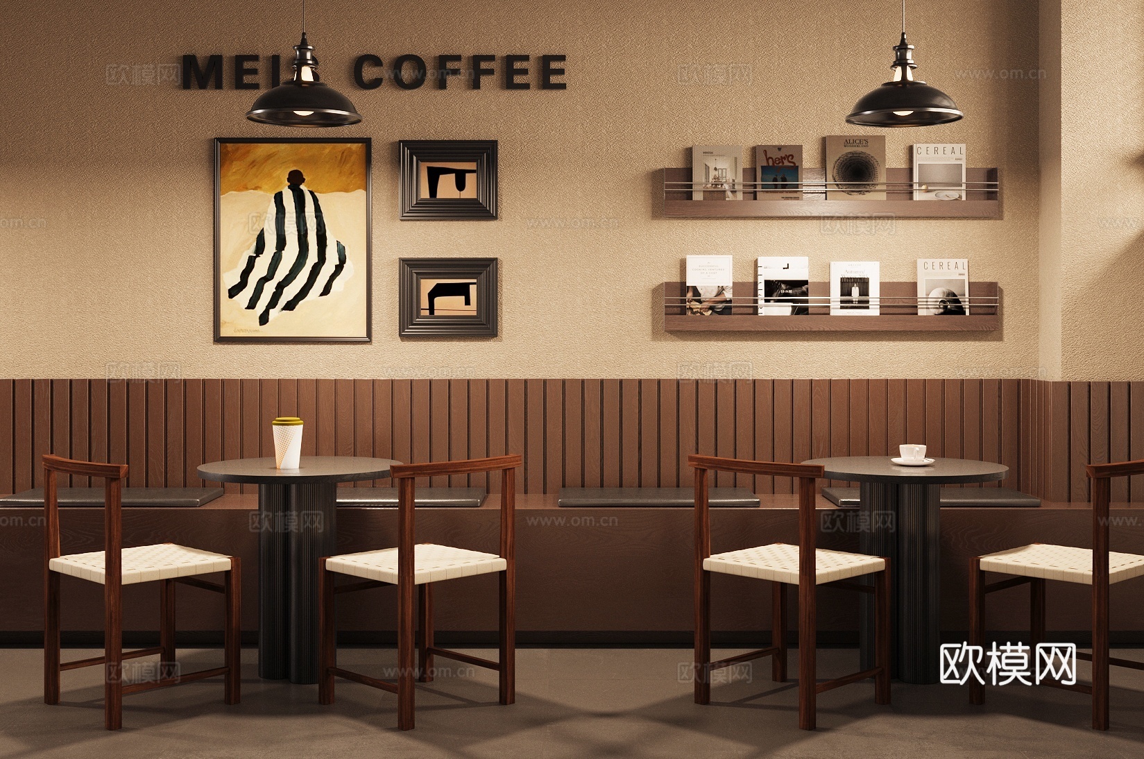 侘寂奶茶店就餐区3d模型下载