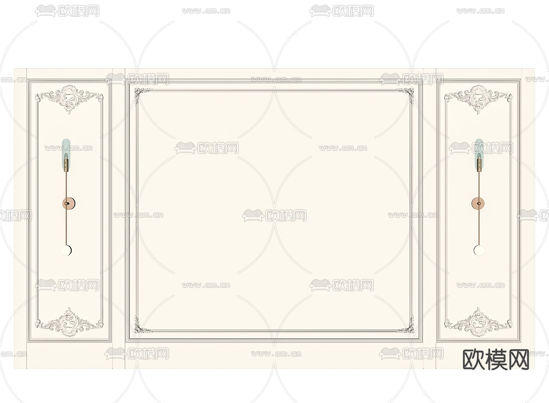简欧雕花护墙板su模型下载（渲染图2）