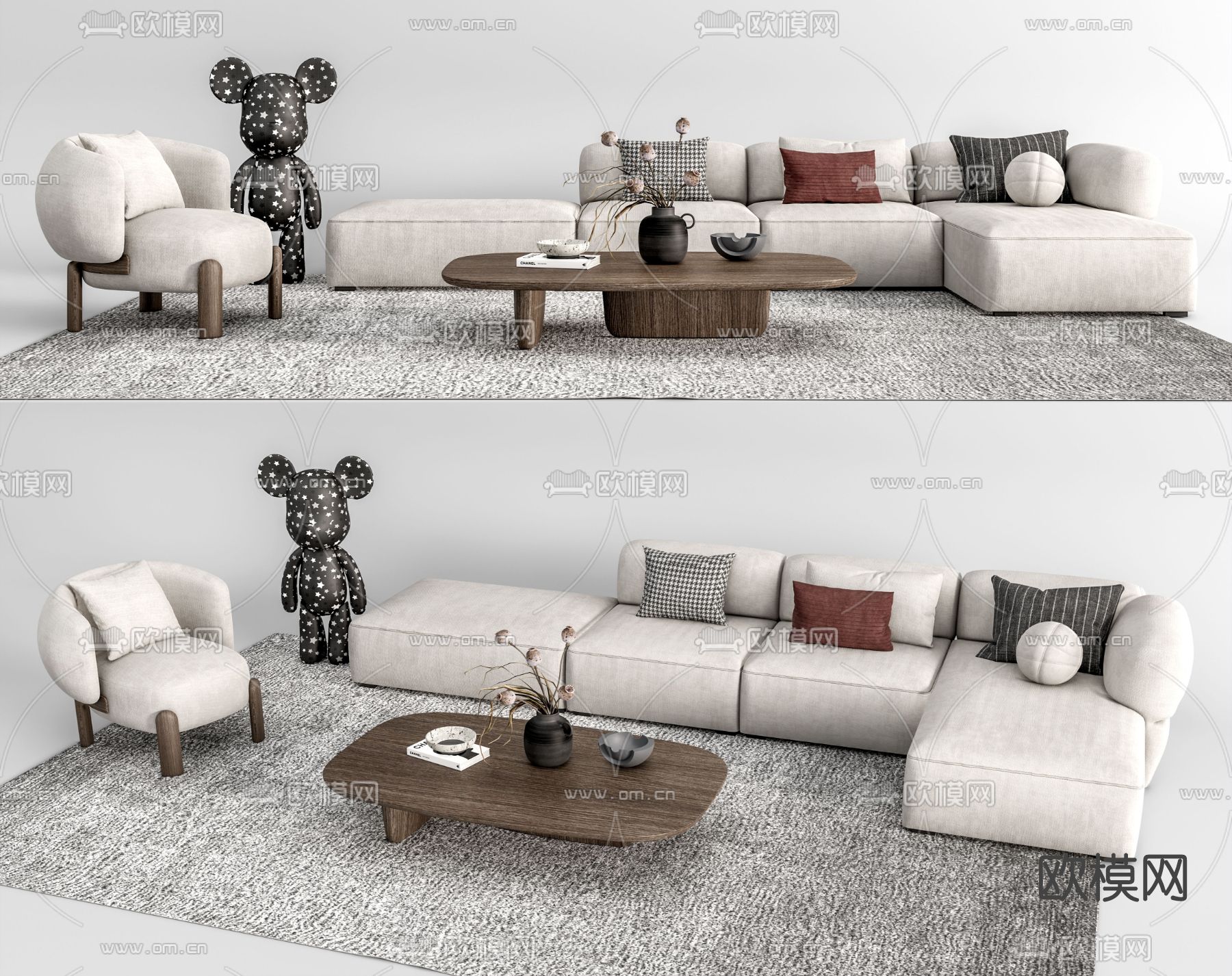 现代布艺沙发组合su模型