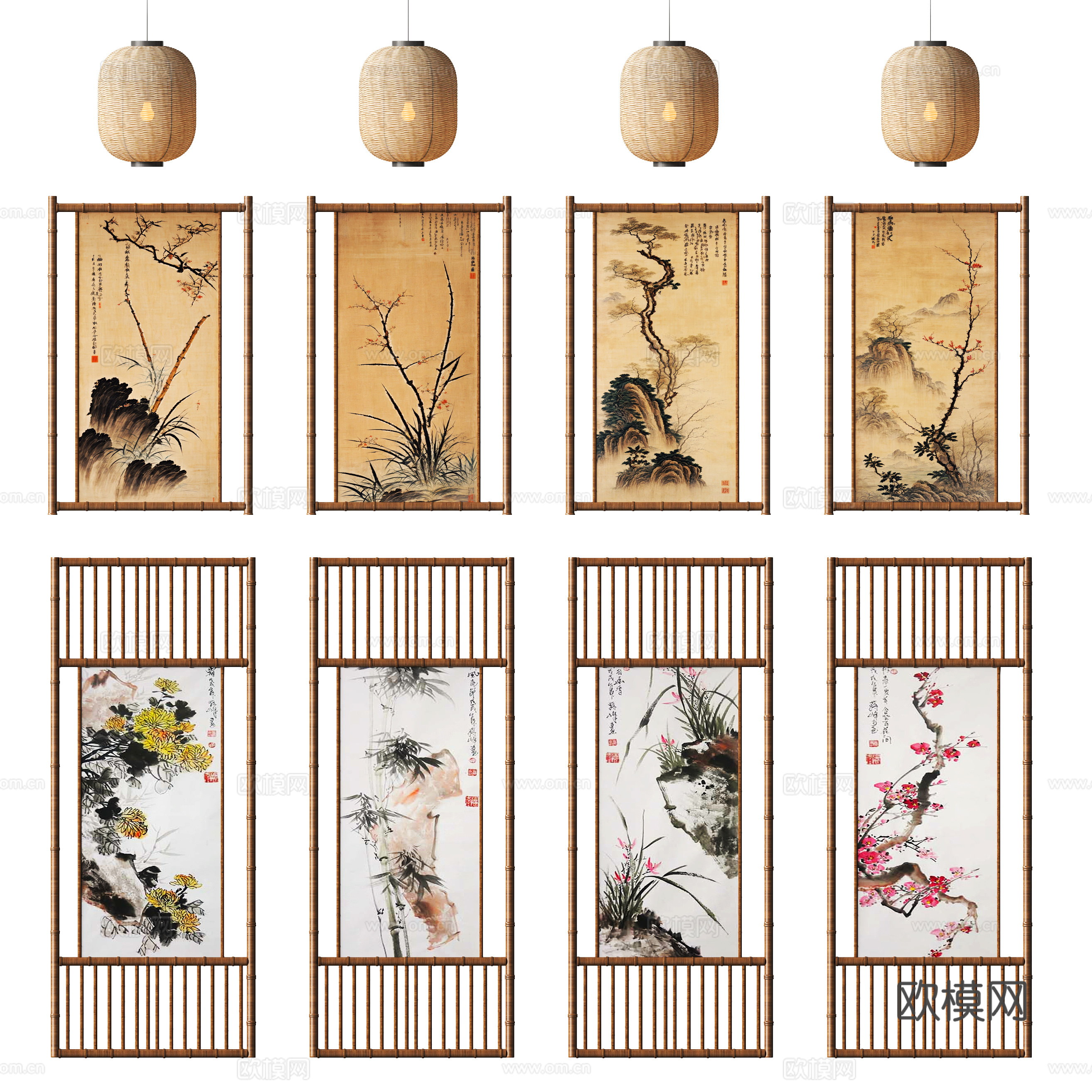 中式屏风su模型