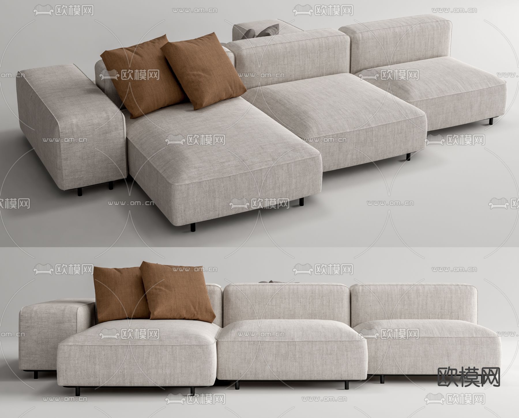 现代布艺多人沙发su模型