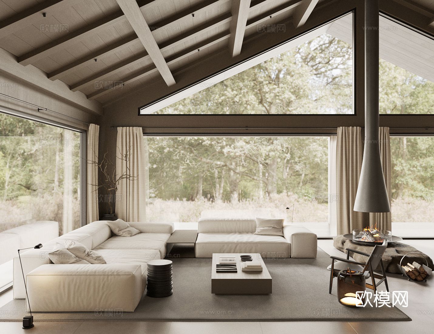 中古风别墅客厅 挑空客厅su模型下载（渲染图4）