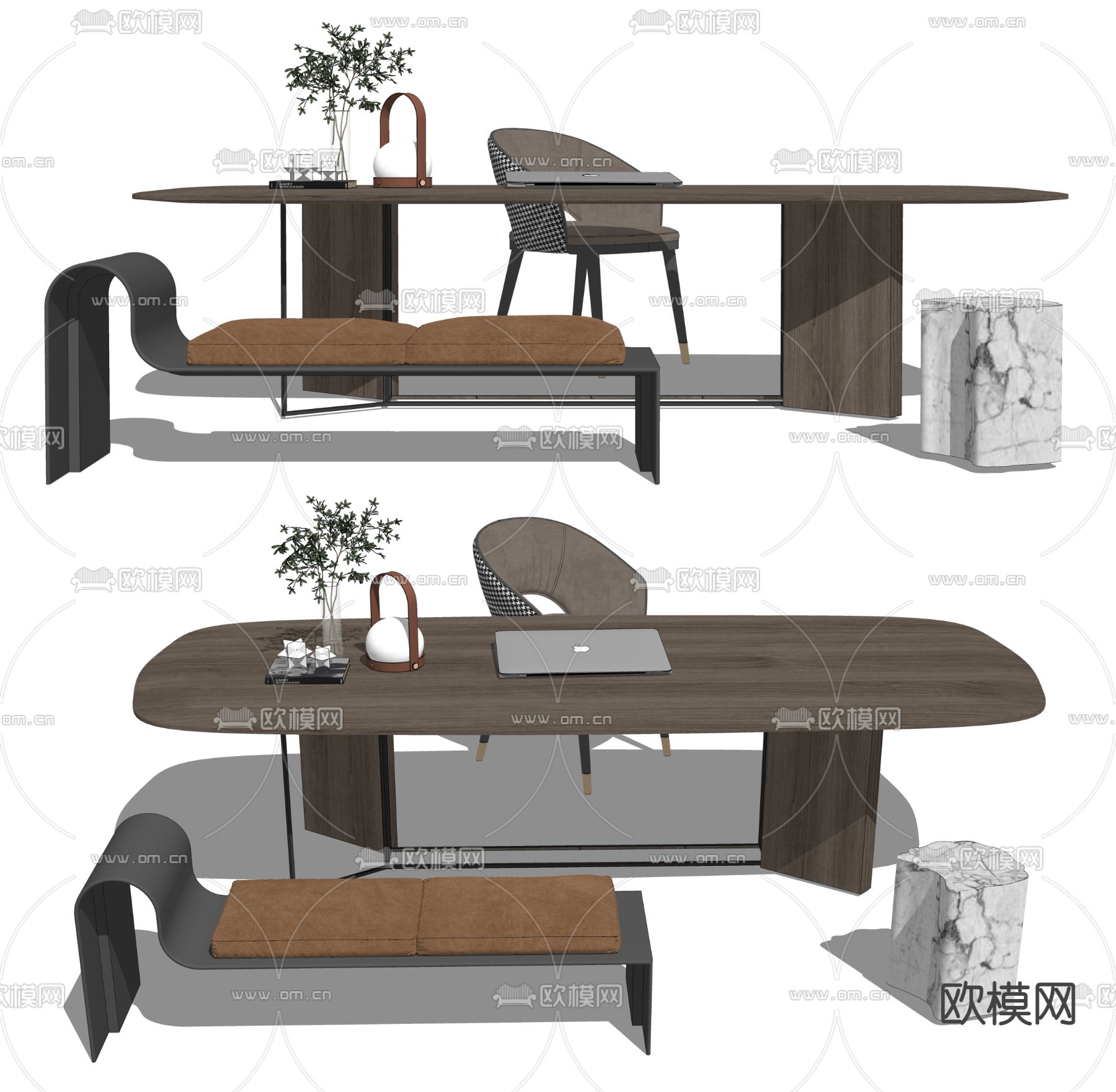 现代实木书桌椅su模型下载（渲染图2）