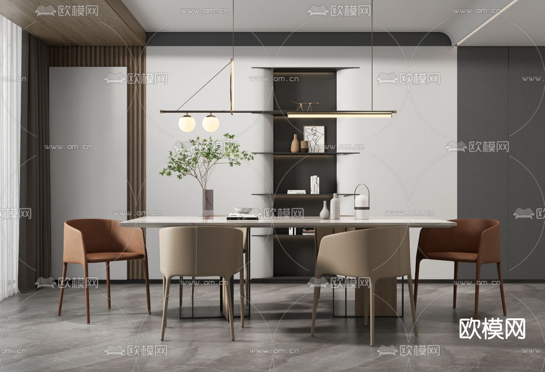 现代大理石餐桌椅su模型