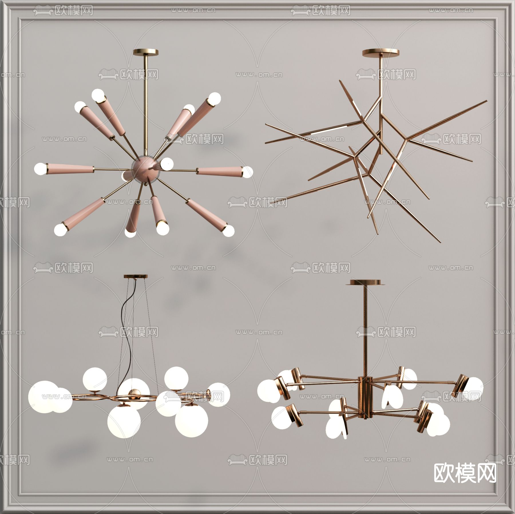 现代多头吊灯su模型