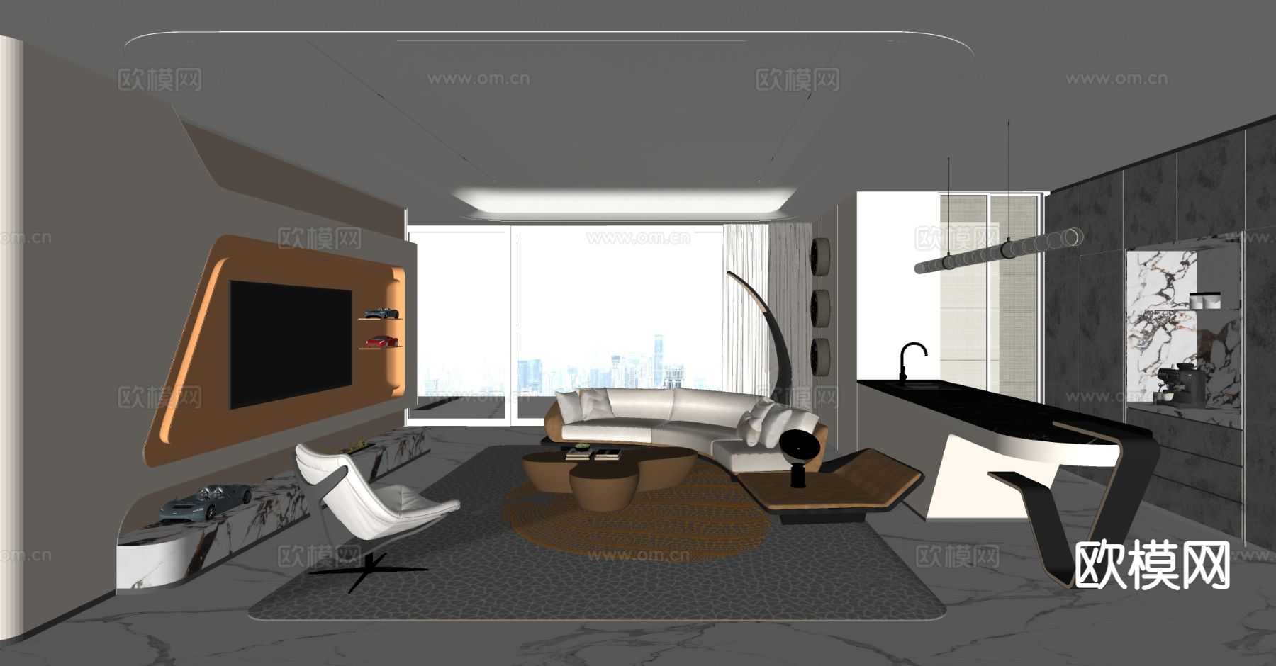 现代客厅su模型下载（渲染图1）