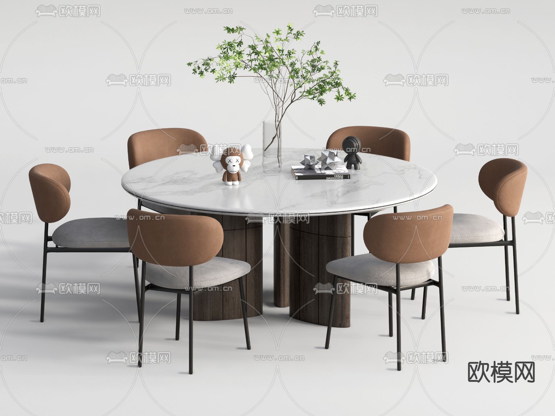 现代圆桌餐桌椅su模型
