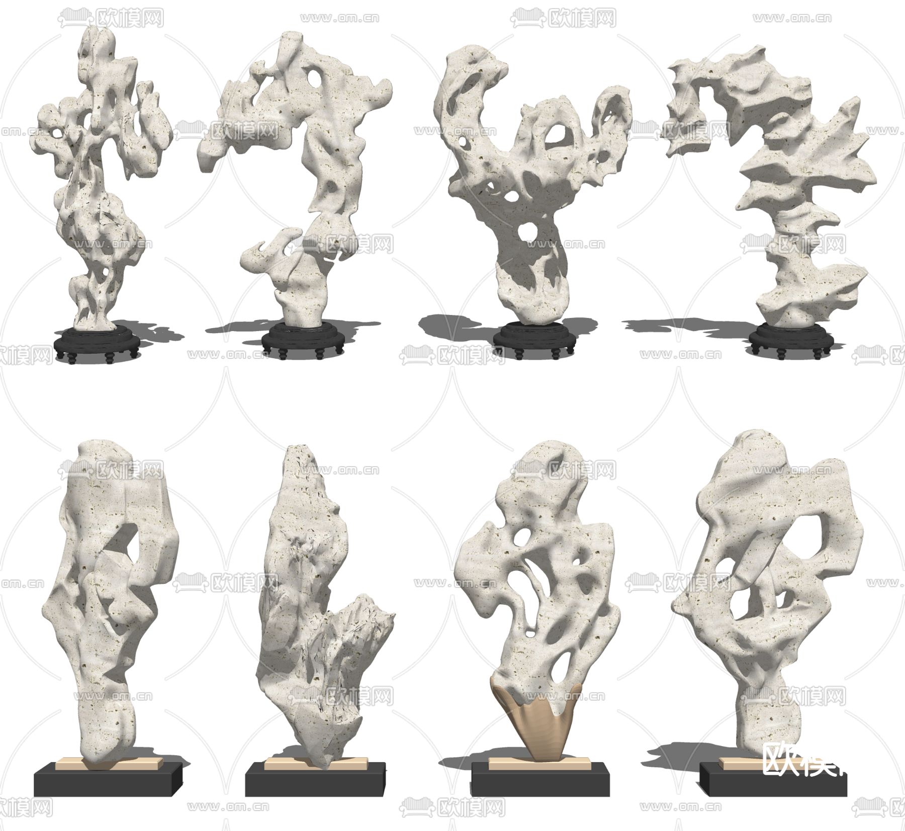 新中式太湖石雕塑 摆件su模型