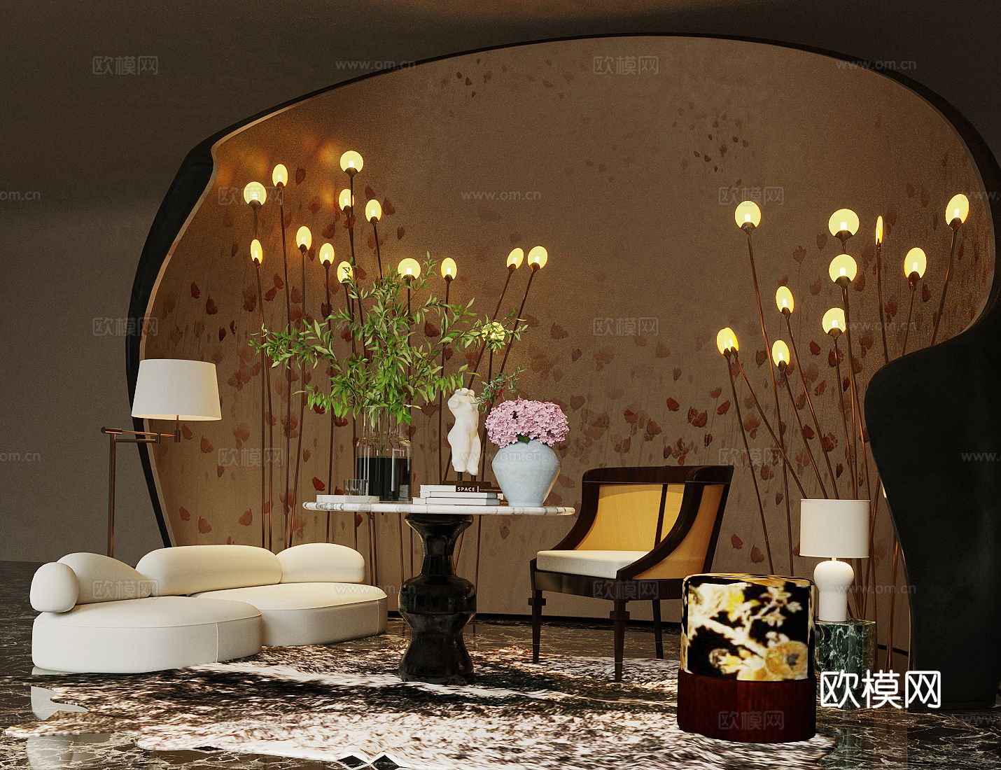 中古风花艺摆件 端景台 沙发3d模型下载